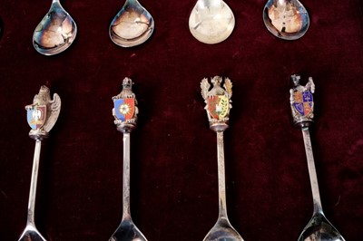 Lot 272 - Set of silver and enamelled 1977 Jubilee Queens Beast presentation spoons