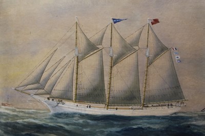 Lot 1165 - 19th century pierhead school painting watercolour of a three masted vessel J E Bachman of Lahaye