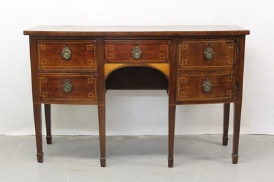 Lot 1275 - George III style mahogany inlaid bowfront sideboard