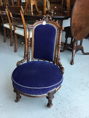 Lot 72 - Victorian walnut navy upholstered bedroom chair