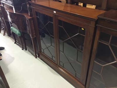 Lot 142 - Edwardian mahogany glazed dwarf bookcase with crossbanded and inlaid decoration enclosed by pair of glazed doors.