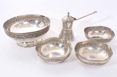 Lot 259 - Group of Continental white metal bowls, Egyptian coffee pot