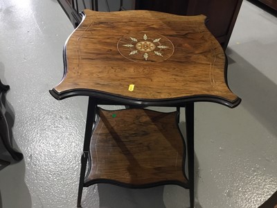 Lot 160 - Edwardian rosewood two tier side table with shaped top and inlaid decoration, 51 x 64cm