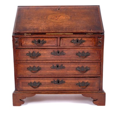 Lot 650 - Fine quality George III style mahogany crossbanded and inlaid miniature bureau.