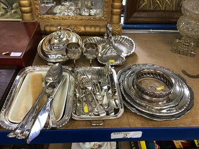 Lot 96 - Collection plated items, Old Sheffield plate wine coaster, dishes, cutlery entree dishes etc