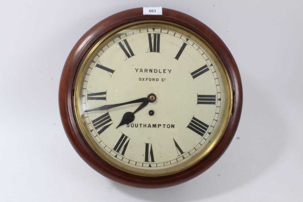 Lot 603 - 19th century mahogany cased wall clock - Yarndley, Southampton