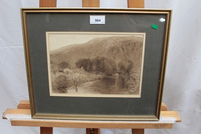 Lot 964 - Attributed to Alfred Williams Hunt - sepia watercolour river landscape.