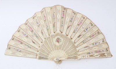 Lot 706 - Early 19th century ivory and painted fan