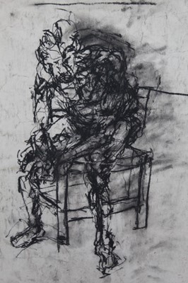 Lot 1006 - Hilary Beauchamp charcoal on paper - a seated female prisoner, signed, inscribed verso, in glazed frame