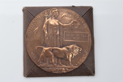 Lot 600 - First World War Memorial (Death) plaque named to Ernest Arnold Miles, in cardboard packet