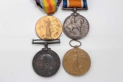 Lot 606 - First World War Pair comprising war and victory medals named to 59654 CPL. W.M. Barham. R.A. Together with another pair named to 76394 GNR. F. Brown. R.A.