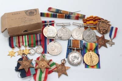 Lot 608 - First World War pair comprising War and Victory medals named to 98737 GNR. A. Green. R.A. Together with Second World War medals comprising 1939 - 1945 Star, Italy Star, France and Germany Star, Def...