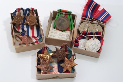 Lot 612 - Group of assorted Second World War medals comprising 1939 - 1945 Star (x4), France and Germany Star (x3), Defence Medal and War Medals (x4), together with some boxes of issue (11 medals)