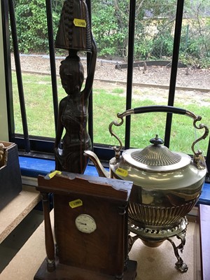 Lot 89 - Silver plated spirit kettle together with a pocket watch stand and sundries