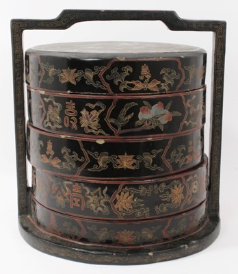 Lot 646 - Chinese lacquer wedding tower box