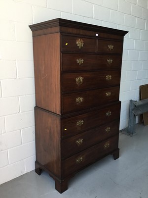 Lot 2 - George III Mahogany Chest on chest, with two short and six long draws, brass swan neck handles, on bracket feet, 122cm width, 200cm height, 59cm depth