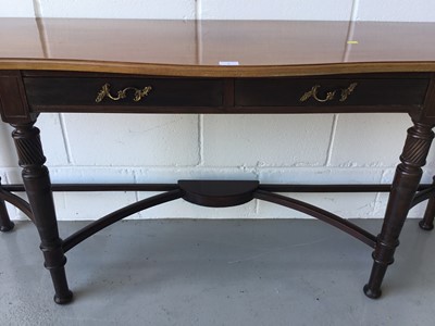 Lot 6 - Edwardian Mahogany serpentine fronted console / hall table, two draws below, on turned legs with stretchers, 162cm width, 73cm height, 46cm depth