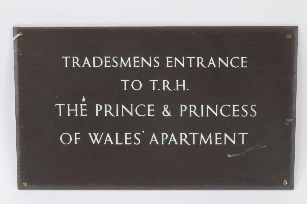 Lot 47 - Rare bronze wall plaque engraved ‘ Tradesmens Entrance To T.R.H. The Prince and Princess of Wales’ Apartment