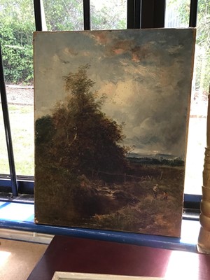 Lot 91 - Norwich School, 19th century oil on canvas, figures in a landscape