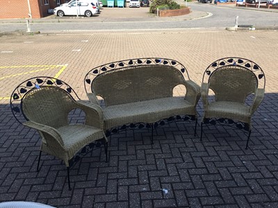 Lot 84 - Contemporary iron framed conservatory suite comprising of two seater settee and pair of matching arm chairs