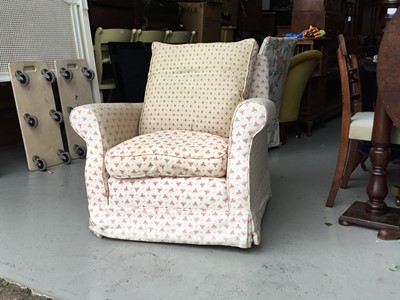 Lot 109 - Single floral upholstered arm chair with cushions