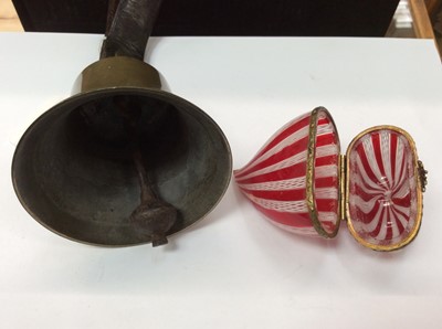 Lot 390 - Victorian school bell and Victorian red and white glass heart shaped box