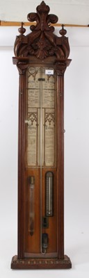 Lot 625 - Late Victorian oak Gothic decorative carved Admiral Fitzroy barometer