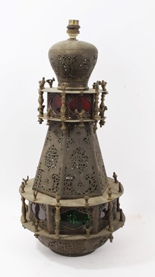 Lot 776 - Antique Persian brass lamp base converted from a lantern