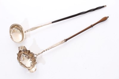 Lot 264 - Georgian silver toddy ladle with turned hardwood handle, together with another with horn handle