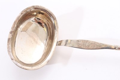 Lot 264 - Georgian silver toddy ladle with turned hardwood handle, together with another with horn handle