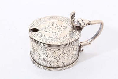 Lot 262 - Victorian silver drum mustard pot, together with Victorian miniature silver mustard pot