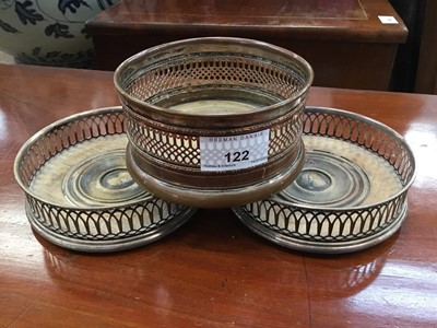 Lot 122 - Pair of early 19th century old Sheffield plate wine coasters, another