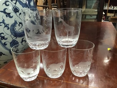 Lot 126 - Rowland Ward - set of six glasses engraved with wild animals