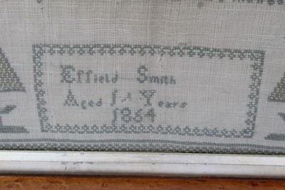 Lot 763 - Victorian sampler, signed and dated Effield Smith, 1864, with alphabet and religious verses, 29 x 23cm