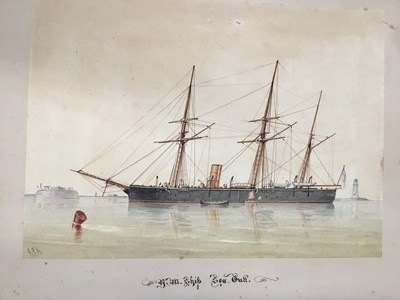 Lot 266 - 19th century watercolour - steam ship Seagull, signed with initials, inscribed, unframed, image 22 x 32cm
