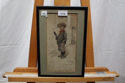 Lot 1116 - John Hassall (1868-1948) pen and ink 'Little Buttercup', 20 x 15cm, together with a watercolour caricature of a sweep, probably by the same hand. (2)w