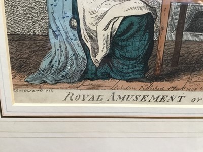 Lot 31 - George Cruickshank (1792-1878)  coloured engraving 'Royal Amusement or nature will prevail' 22 x 32cm glazed frame