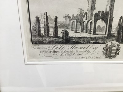 Lot 153 - Samuel and Nathaniel Buck, 18th century engraving depicting the South East view of Thetford Priory, 20 x 36cm, glazed frame