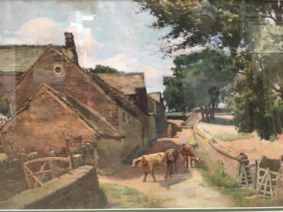 Lot 85 - Ernest C Denton (early 20th century) watercolour - cattle in a lane, signed 44 x 68cm, glazed frame