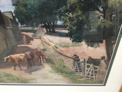 Lot 85 - Ernest C Denton (early 20th century) watercolour - cattle in a lane, signed 44 x 68cm, glazed frame