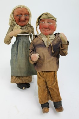 Lot 750 - Pair of folk art cloth dolls , old lady and old man.