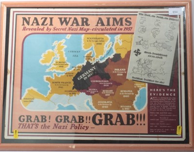 Lot 654 - Second World War British Propaganda poster 'Nazi War Aims 1937' mounted in glazed frame, measuring 56 x 44cm overall