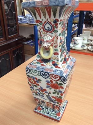 Lot 26 - CHINESE WUCAI VASE, THE FOUR SIDES PAINTED IN POLYCHROME WITH SCROLLING TENDRILS, 36cm in height