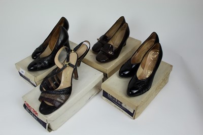 Lot 1751 - Ladies vintage British Shoes, leather, suede and patent high heels.