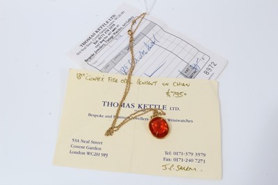 Lot 65 - 18ct gold fire opal pendant on chain