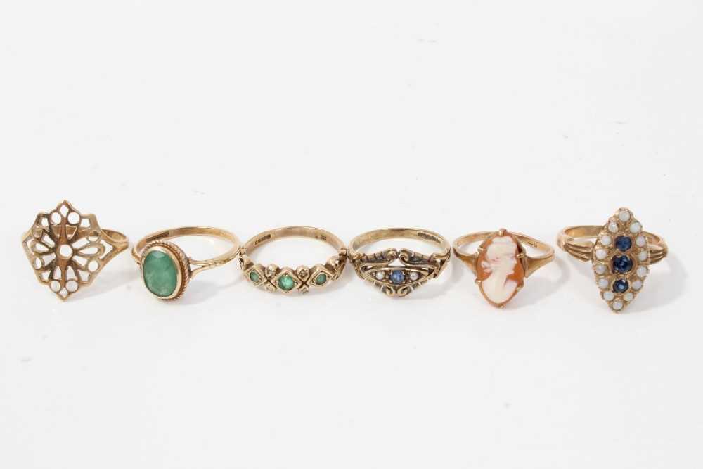 Lot 72 - Six antique and later 9ct gold dress rings