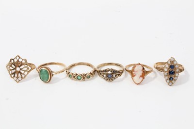 Lot 72 - Six antique and later 9ct gold dress rings