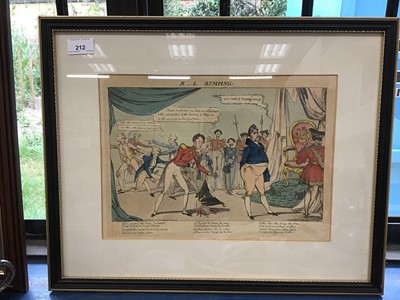 Lot 212 - 19th century hand coloured caricature, glazed frame