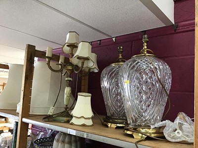 Lot 500 - Pair of good quality Waterford cut glass table lamps with brass fittings and alabaster lamp