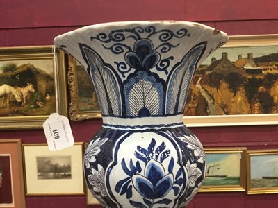 Lot 109 - Very large and impressive late 19th century blue and white Dutch Delft garlic neck vase, painted with flowers and foliate patterns, marked on the base, 86cm height